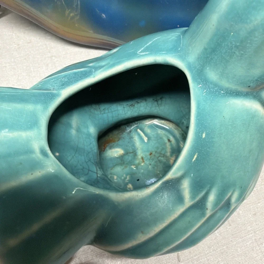 Vintage McCoy Singing Bird Planter Turquoise Blue 4.5x4.5 🐦🪺